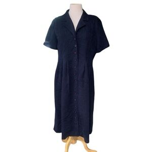 Vintage Jessica Howard fine corduroy button down navy dress size 12